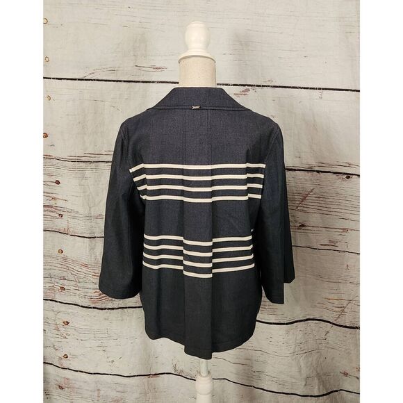 ST. JOHN Double Breasted Striped Swing Jacket Size Medium - Picture 2 of 6